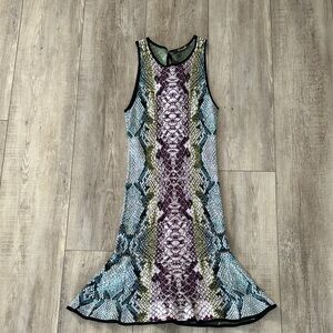 Roberto Cavalli Multicolor Snake Print Midi Dress